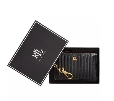Ralph Lauren Quilted Nappa Leather Zip Card Case Black - Image 1 of 3