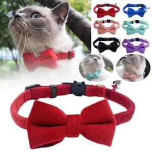Adjustable Velvet Cat & Small Dog Collar with Suede & Bell= Bow A3L1 V8K9 - Picture 1 of 15