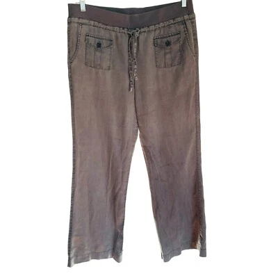 Sandro 100% Linen Pants Womens 14 Gray Wide Leg Elastic Drawstring Waist Beach - Image 1 of 4