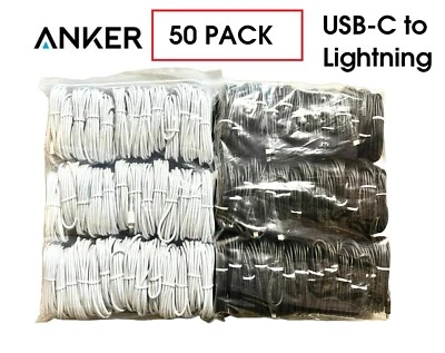 LOT of 50 Anker USB-C to Lightning MFi Certified 10ft Charging Cables for iPhone - Image 1 of 4