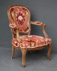 Antique French Louis XV solid walnut carved rococo fauteuil armchair large seat - Picture 1 of 9
