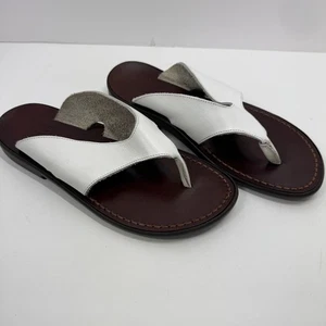 Munro American Womens Leather Sandals White Flip Flops Sculpted 8.5 - Picture 1 of 10