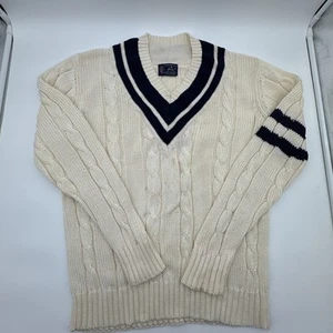 Maglione Vintage Kenneth Gordon Wakefield Lisle Maglia Cavo Blu e Bianco Taglia L - Foto 1 di 11