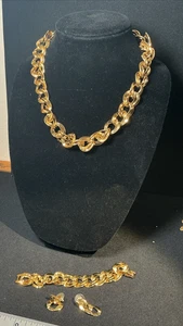 Vintage MONET Doppel Gliederkette Halskette Armband Ohrstecker Set goldfarben - Bild 1 von 7