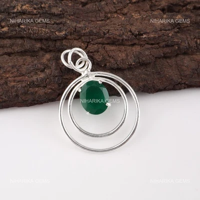 Verde Onix Piedra Preciosa 925 Plata de Ley Aniversario Cyber Monday Colgante - Imagen 1 de 4