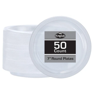 Clear Solid Color Premium Heavy Weight Plastic Appetizer Plate 7" 50 Count - ... - Image 1 of 4