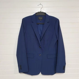 Banana Republic Long Lean Blazer Size 10 Blue Plaid Washable Wool Blend Jacket - Picture 1 of 8