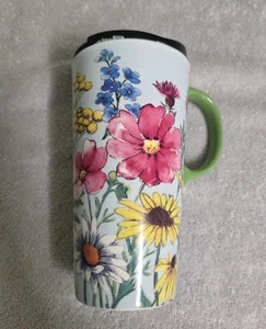 Taza de viaje de cerámica floral Evergreen 17 OZ con tapa NUEVA - SIN CAJA - Imagen 1 de 9