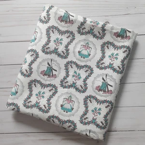 Mid-Century Dutch Milkmaid Windmill Cotton Canvas Fabric White 3/4 yard - Picture 1 of 5