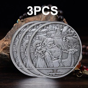 3PC Santa Claus Commemorative Coin Colorful Embossed Medals Christmas Small Gift - Picture 1 of 4
