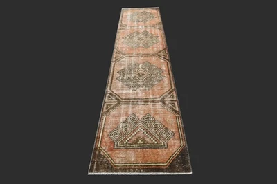 Vintage 2x11 Turkish Oushak Runner Rug Handmade Anatolian Boho Kilim ORANGE - Image 1 of 4