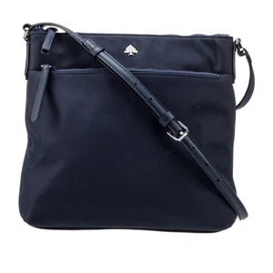 Borsa a tracolla piatta in nylon Kate Spade nera Jae zip superiore cinturino medio in pelle - Foto 1 di 11