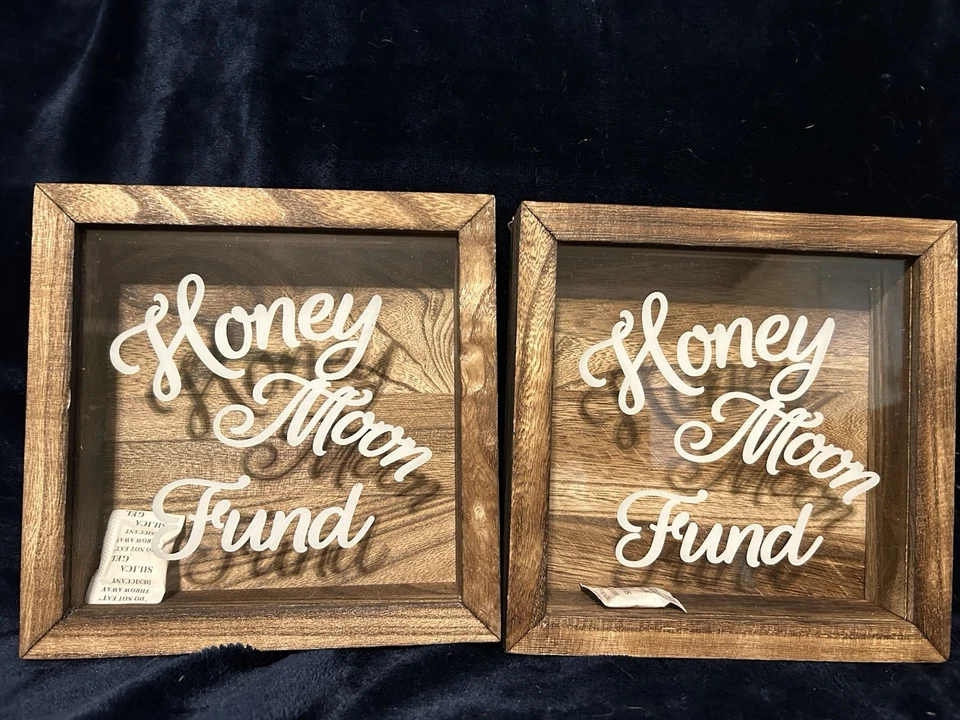 Honeymoon Fund Wedding Card Box 9.5"X9.5"X3" Wood Plastic Bridal Shower - Image 1 of 1