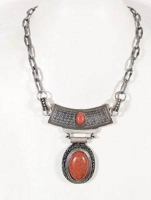 Collar llamativo cabujón piedra naranja suroeste 20" Foto 1 de 4