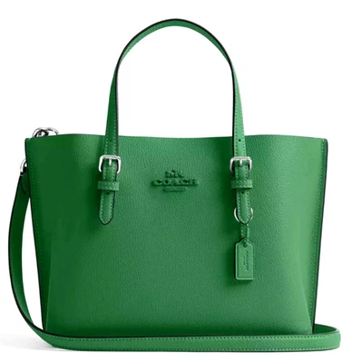 NWT COACH MOLLIE CV966 Sm Tote 25 X-Body Handbag In KELLY GREEN Leather Silver - Image 1 of 4