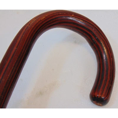 Walking Cane Wood Vintage Deep Natural Grain Curved Handled 37" Stick Straight - Image 1 of 4