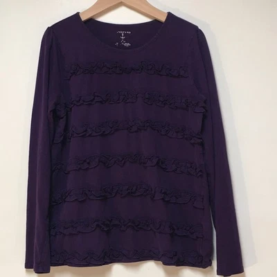 Camisa Lands' End Niñas Talla 10/12 Púrpura Volantes Manga Larga 100% Algodón Bohemia Foto 1 de 4