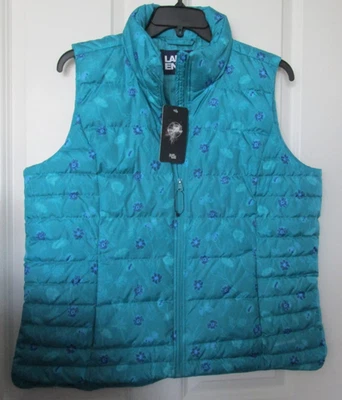 Lands End 600 Fill Allied Feather Down Puffer Vest  Blue Floral Women XL NEW - Image 1 of 4