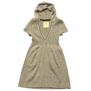 Vestido suéter vintage Y2K Hollister para mujer con capucha Babydoll tejido gris talla M - Imagen 1 de 8
