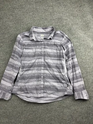 Camisa REI Mujer Grande Gris Negra Rayas Manga Larga Botón Delantero Senderismo Trail Foto 1 de 4