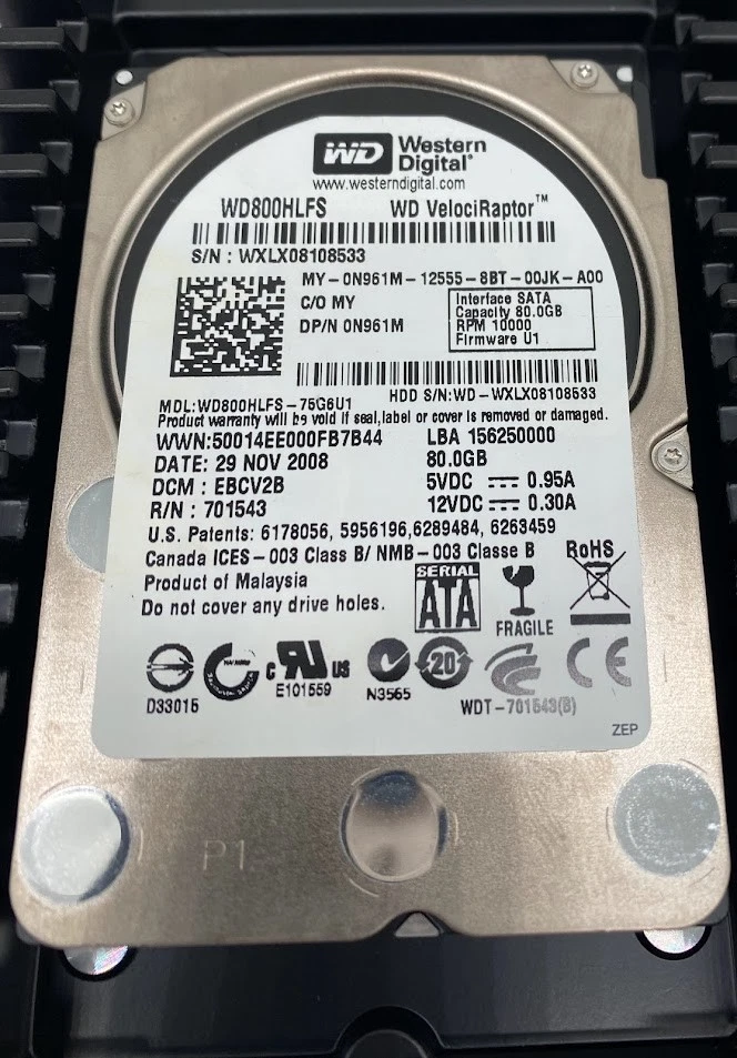 Western Digital VelociRaptor WD800HLFS 80GB SATA Server Hard Drive - Image 1 of 1