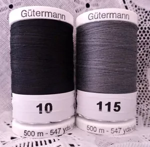NEW Black & Gray GUTERMANN 100% polyester sew-all thread 547 yards Spools - Picture 1 of 1