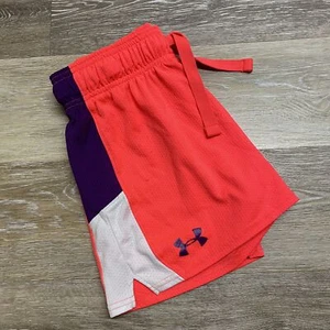 UNDER ARMOUR Heat Gear Stretch Tie Waist Pink/Purple Athletic Shorts Girls Large - Picture 1 of 8