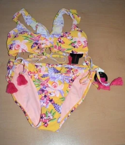 Nuevo Bikini Juniors Amarillo Floral 2 Piezas Traje de Baño Borla Corbata Lados L 11-13 - Imagen 1 de 7