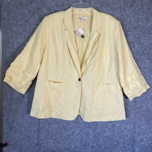 Cato Women Plus Yellow Linen Blazer 18W/20W Classic Business Work Jacket Boho - Picture 1 of 10