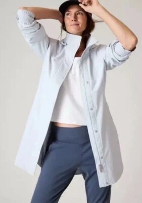 Athleta Rainout Sutro Long Trench Jacket Plus 2X | Snowfall Blue #531123 NEW - Image 1 of 3