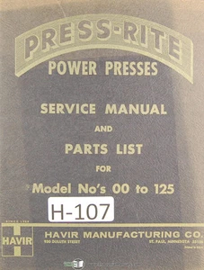 Havir 00 to 125, Power Press Machine, Service and Parts Manual Year (1975) - Picture 1 of 3
