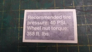 GENUINE BARBER GREENE F-46-2349 RECOMMENDED TIRE PRESSURE DECAL, F462349,  - Picture 1 of 7
