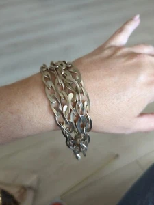 Mehrlagiges silberfarbenes Mid Century Kettenarmband - Bild 1 von 3