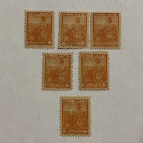 1899-1903 ARGENTINA LOT OF 6 MINT MH OG 16C STAMPS ALLEGORY LIBERTY SEATED Cover
