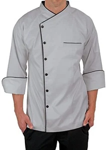 Kitchen Uniform Chef Jacket 3/4 Sleeve Chef Coat Men Food Service Shirt - Picture 1 of 21