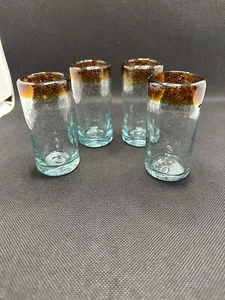 Spara tequila messicano soffiato a mano bordo marrone tiro vetro bolle vintage 3,5" (4) - Foto 1 di 11