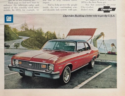 Chevrolet Chevy Nova 1974 coche rojo automóvil ver anuncio impreso vintage de EE. UU. 1973 Foto 1 de 4