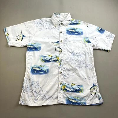 Hook & Tackle Fish Shirt Adult Medium White Button Up Marlin Print Fishing  - Image 1 of 4