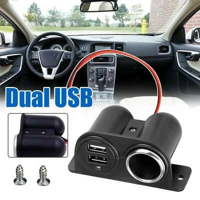 Car Cigarette Lighter Socket Splitter Dual USB Charger Power Adapter Outlet 12V - Image 1 of 4