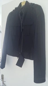 BNWT NEXT Blue Black Military Biker Wool Short Coat Jacket Size 8 Brocade Trim - Picture 1 of 14