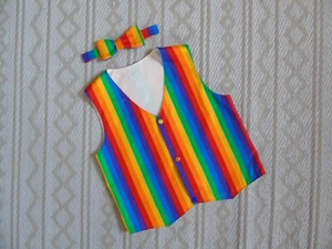 Boys Rainbow outfit waistcoat and bow tie age 9-10 years handmade party birthday - Picture 1 of 3