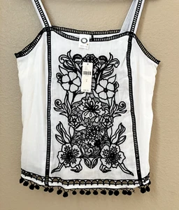 Blusa Top Boho Anthropologie Akemi & Kin Bordada Talla 4 Sin Mangas NUEVA - Imagen 1 de 9