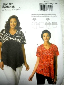 Tops Pullover V Neck Women's size 1X - 6X Butterick 6187 Sewing Pattern - Picture 1 of 2