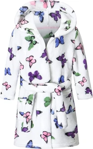 Girls Fleece Hooded Robes, Warm Printed Bath Robe for Kids Womens Soft Fuzzy Bat - Picture 1 of 12