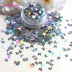 Arte en uñas brillo *FlutterBy* alas de mariposa plateadas lentejuelas holográficas maceta de cera - Imagen 1 de 4