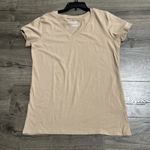 Aveto Women's Plus Size Trendy Fitted V-Neck T-Shirt Size 1X Warm taupe B4HP - Picture 1 of 2