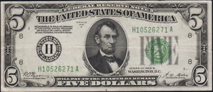 Fr.1952-H 1928 St. Louis $5 Gold on Demand Federal Reserve Note VF+ - Picture 1 of 2