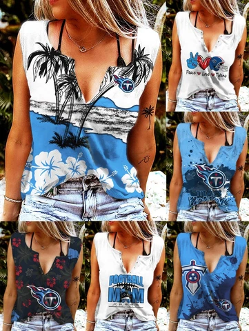 Tennessee Titans V-neck T-shirts Ring Hole Sleeveless Tank Tops Summer Vest Gift Cover
