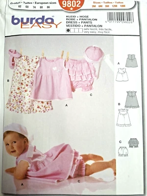 Dress Top Bloomers Girls 3M 6M 9M 12M 18M Burda 9802 Sewing Pattern Very Easy - Image 1 of 4
