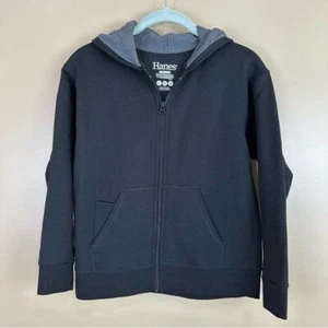 Hanes Comfortblend Boy’s Black Full Zip Front Hoodie Sweatshirt Large NWOT - Picture 1 of 9
